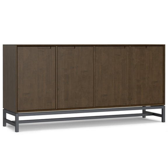 Simpli Home Banting SOLID HARDWOOD and Metal 72 inch x 18 inch Rectangle Modern Industrial 4 Door Sideboard Buffet in Walnut Brown