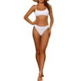 thumbnail image 2 of Women's 2 Piece Ribbed Bikini Sets, Adjustable Spaghetti Straps Sports Swimwear Bathing Suits White S, 2 of 5