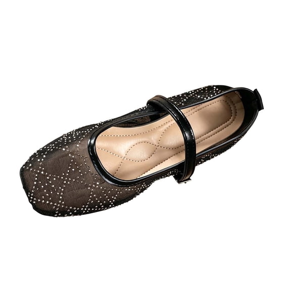 Wensltd Women's Shoes Mesh Mary Jane Flats Adjustable Strap Flat Shoes Transparent Mesh Upper Spring Summer Daily Walking Soft Ballet Flats Black