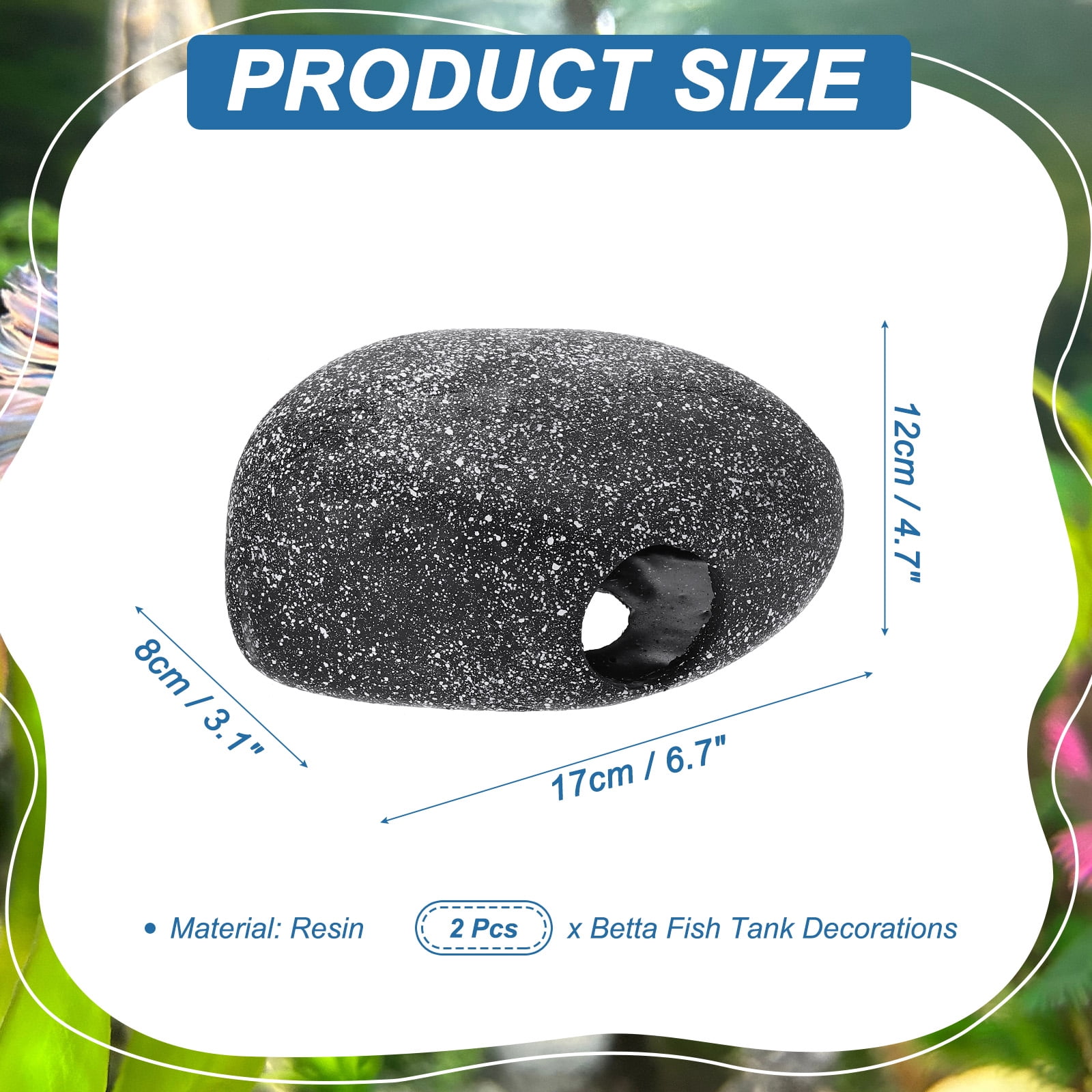 Uxcell Aquarium Decorations Rocks, 6.7x4.7x3.1 Inch Betta Hide Resin Realistic Fish Tank Ornaments, 2Pcs(Grey), Intended for Small Fish / Shrimp / Guppy
