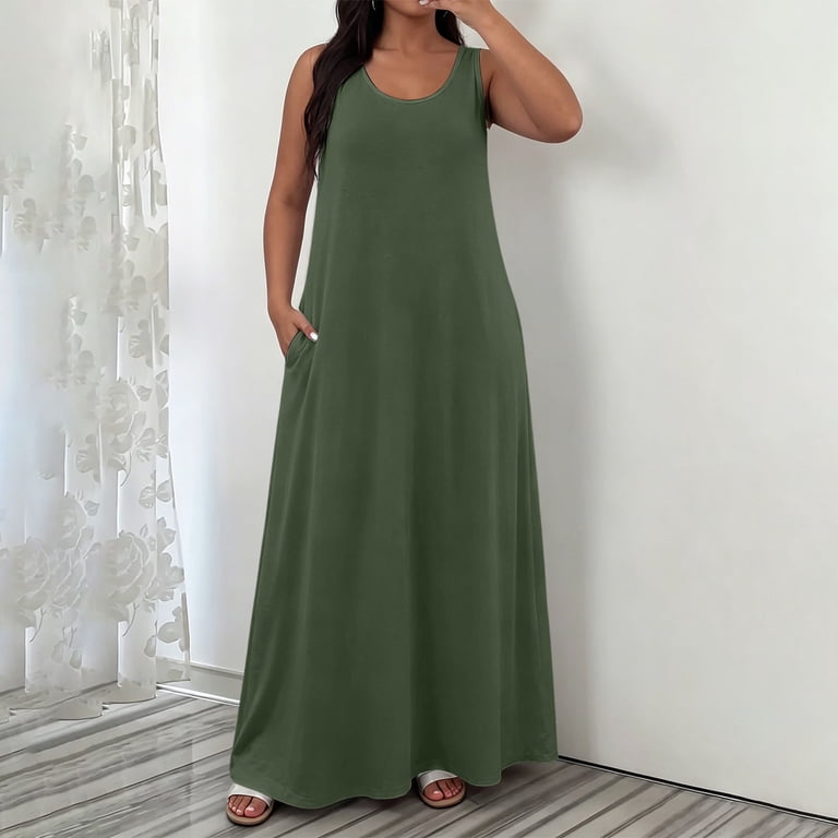 plus size tank maxi dress Zpzdpjkx Womens Plus Size Sleeveless Tank Maxi Dress Loose Casual Long  Sundress with Side Pockets Summer Beach Vacation Dress