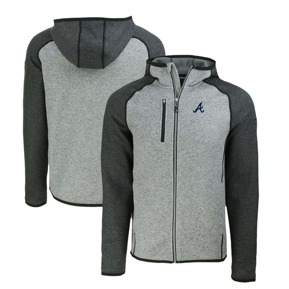 Men's Cutter & Buck Heather Charcoal/Heather Gray Atlanta Braves Mainsail Full-Zip Hooded Jacket