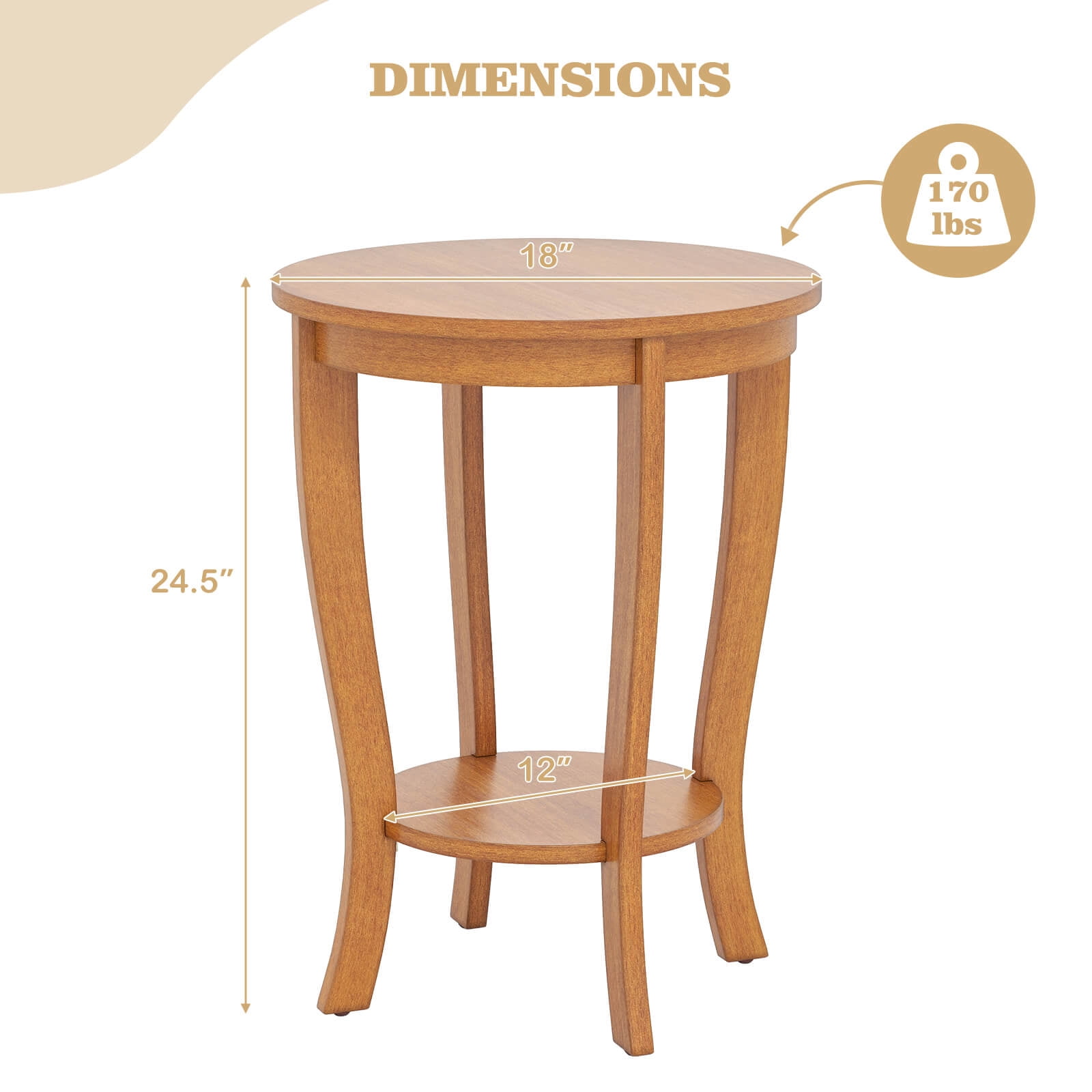 Costway 2 PCS 2-Tier End Table 18" Round Compact Sofa Side Nightstand with Storage Shelf Light Brown