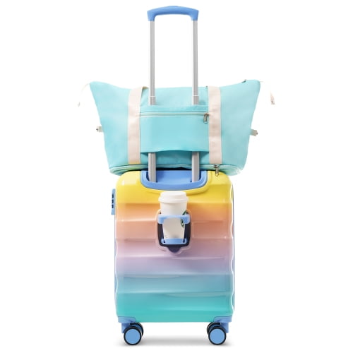 20" Carry-on Luggage with Cup Holder – Lightweight Glossy Hardshell Suitcases with Spinner Wheels, TSA Lock, Airline Approved, 2 Piece Set