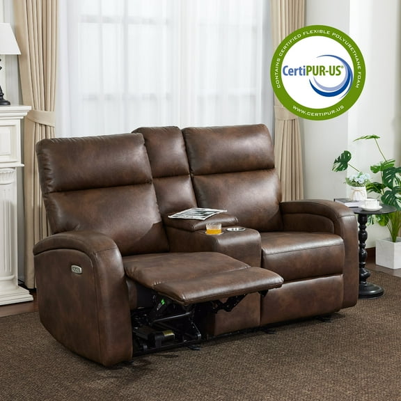 MCombo 65.7" Zero Wall Hugger Power Recliner Loveseat Sofa with Console for Small Space, Living Room, RV, Dark Brown