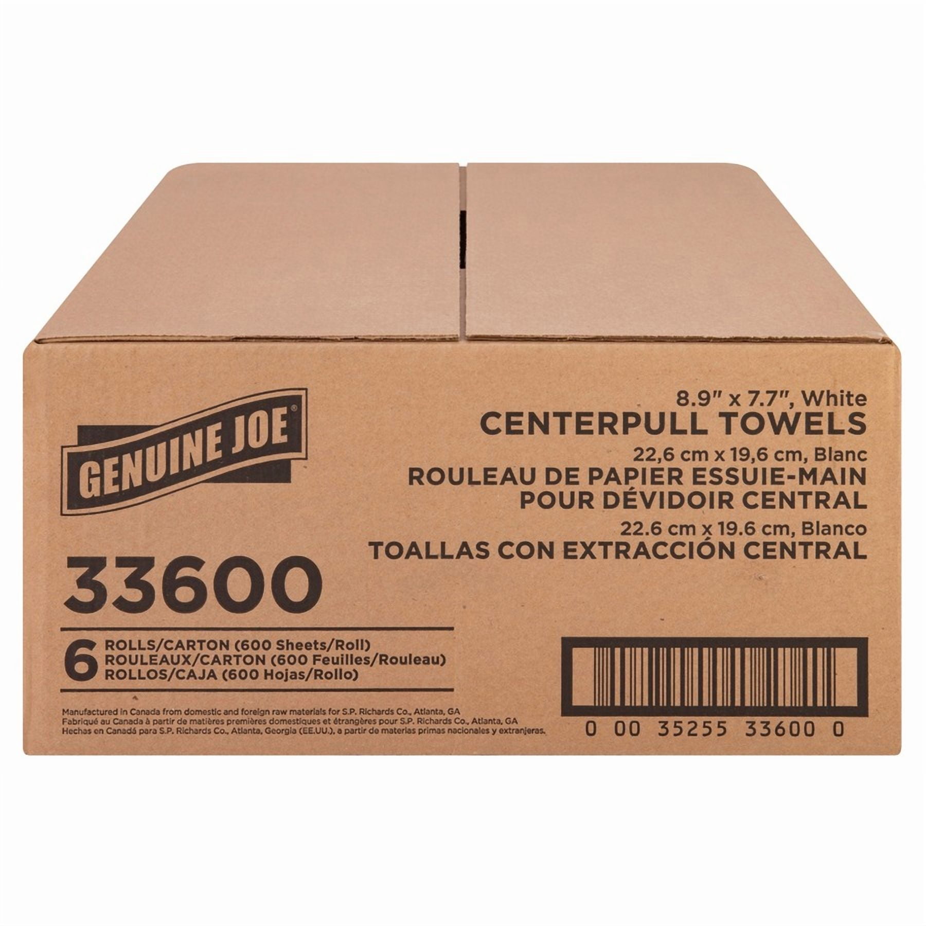 Genuine Joe Centerpull Towel Rolls - 600 Sheets/roll - White - Virgin Fiber - Center Pull, Soft, Absorbent - For Washroom - 6 / Carton