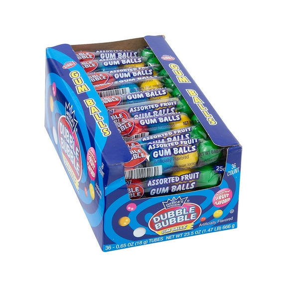 Dubble Bubble Assorted Fruit Gumball Tubes - 36 piece | Tasty Fruit Flavors