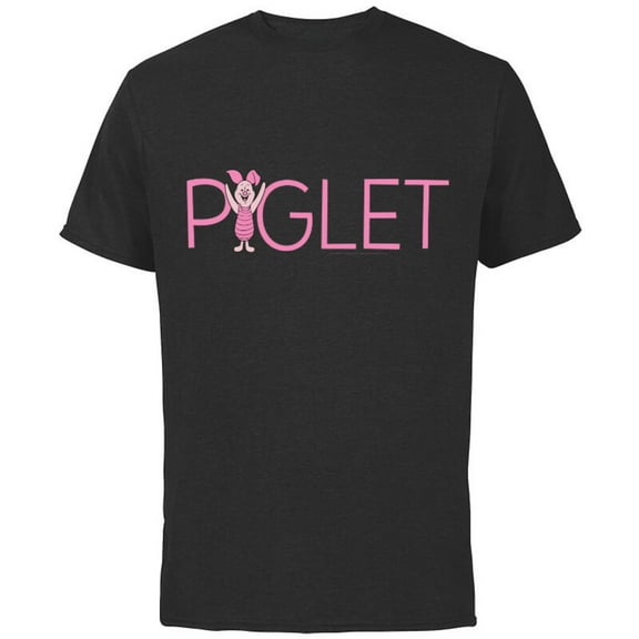 Disney Winnie the Pooh Piglet Classic Lettering - Short Sleeve Cotton T-Shirt for Adults - Customized-Black