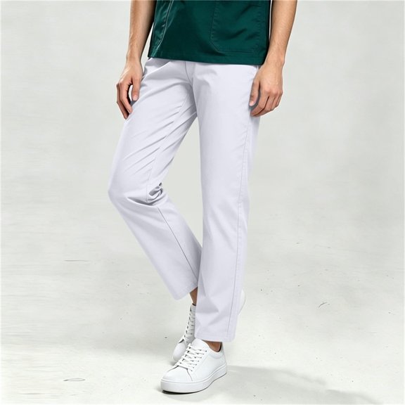 Karymi Pants for Women Solid Scrub Pants, Drawstring Elastic Waist, Side Pockets Loose Fit Nurse Care Worker Uniform Long Trousers