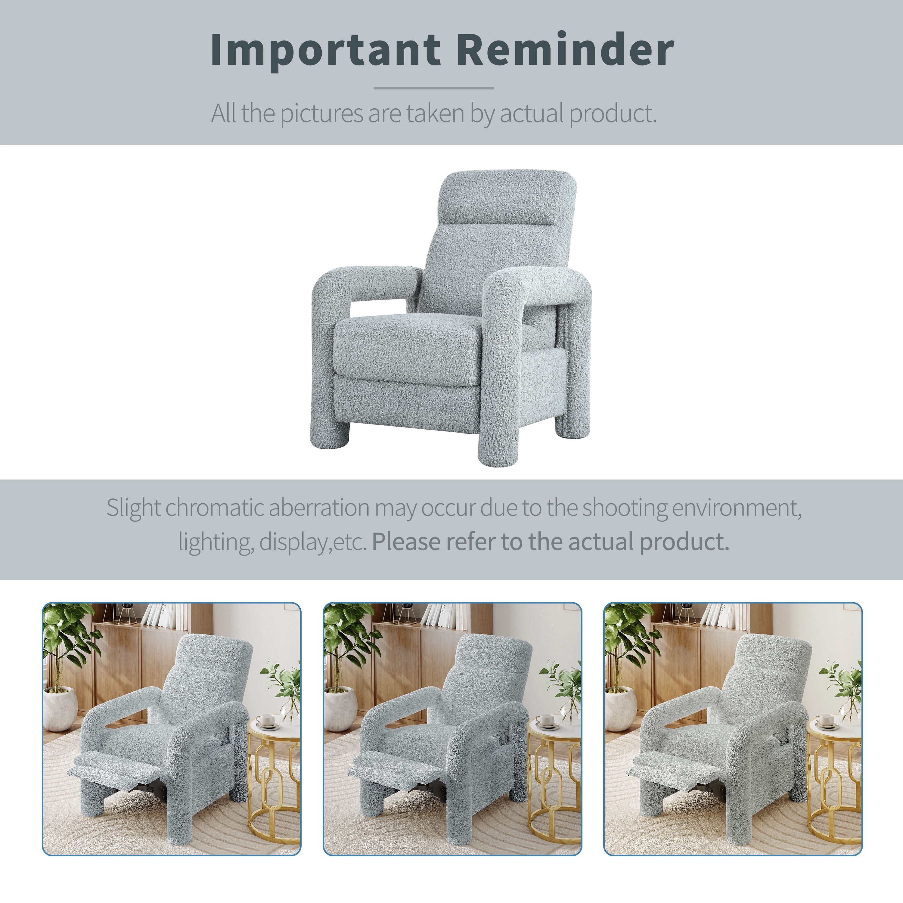 Euroco Teddy Fleece Push Back Recliner Chair, 3-Position Adjustable Armchair with Anti-Slip Legs & Ergonomic Design – Plush Accent Chair