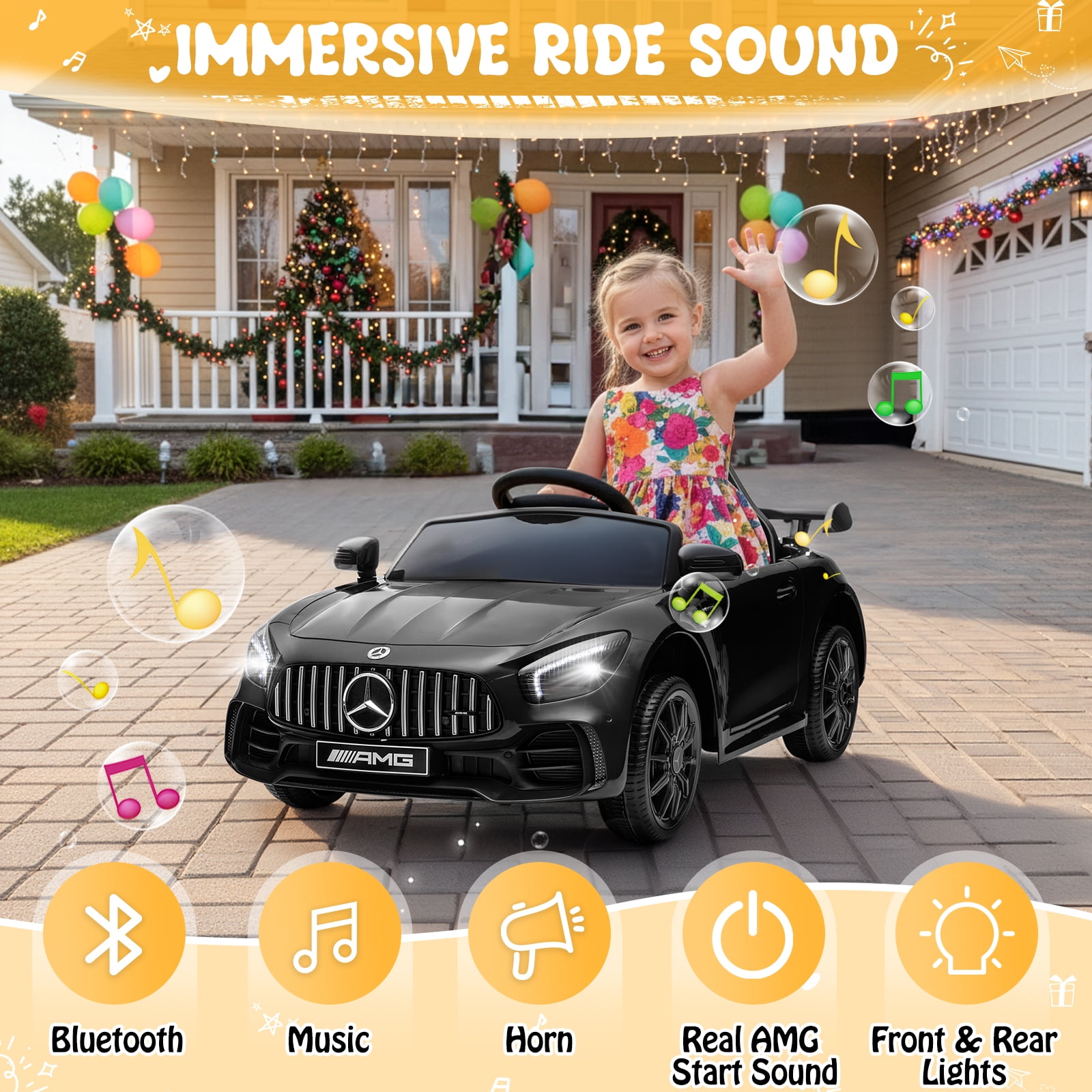 UBesGoo 12V Licensed Mercedes-Benz Electric Ride On Cars Toys for Kids, Power Wheels with Parent Remote Control, Black