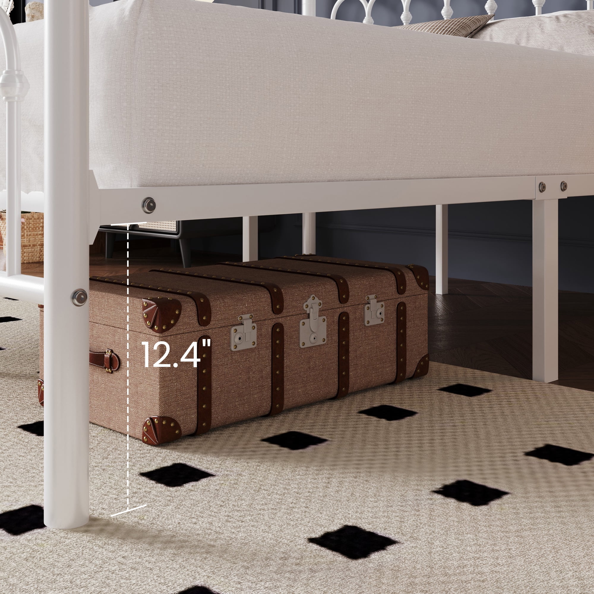 SHA CERLIN King Size Metal Platform Bed Frame with Headboard and Footboard, Iron Arch Finish, No Box Spring Needed, White