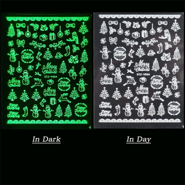 Pegatinas para uñas, pegatinas para uñas para mujer, pegatinas 3D navideñas luminosas con copos de nieve, pegatinas de transferencia de lámina para uñas, pegatinas de nieve blanca para diseño de uñas