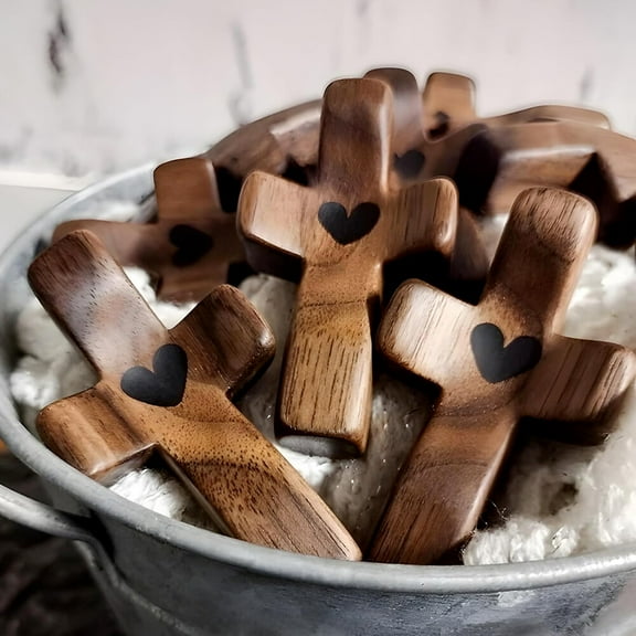 New Wooden Cross Fidget, 4Pcs Walnut Pocket Crosses - My Heart,...
