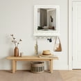 thumbnail image 3 of 16x12 Inch Wall Mount Beaded Wood Framed Mirror with Shelf and 6 Hooks, White Decorative Entryway Mirror with Storage for Laundry Room, Bathroom, Bedroom, 3 of 10