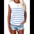 thumbnail image 2 of Tops de Mujer Elegantes e Informales de Verano A Rayas, Tops de Corta con Bloques de Color, Corte Holgado, Azul y M, 2 of 9