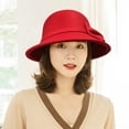 thumbnail image 2 of Sunjoy Tech Solid Color Wide Brim Round Dome Warm Woolen Hat Women Autumn Winter Elegant Bowknot Decor Felt Fedora Hat Daily Wear, 2 of 3