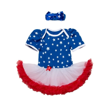 

StylesILove Infant Toddler Baby Girl 4th of July American Flag Holiday Short Sleeve Romper Tutu Dress and Headband 2 pcs Set Outfit