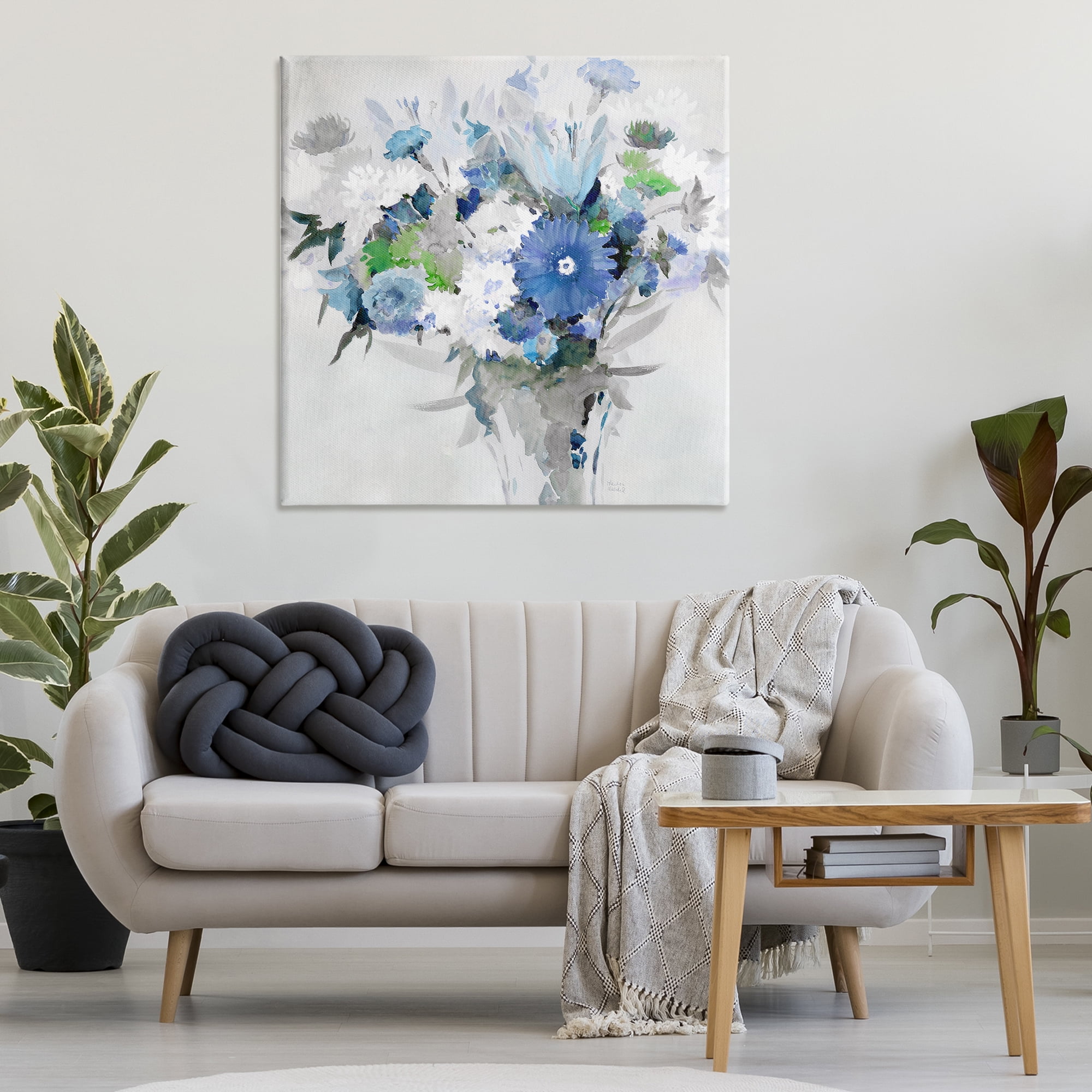 Stupell Industries Bustling Blue Bouquet Plants & Flowers Painting Wrapped Canvas Art Print Wall Art, 36 x 36