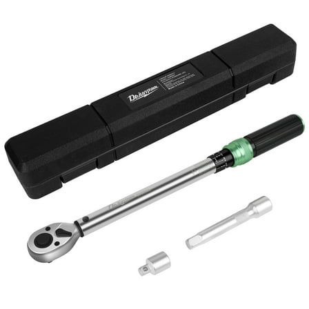 1/2-inch Drive Click Torque Wrench,14.76-162.36 Ft-Lb/20-220 Nm, Adjustable Torque Wrench Set with 1/2" to 3/8" Adapter, 125mm Extension Bar, Torque Wrench for Moto, Car Maintenance