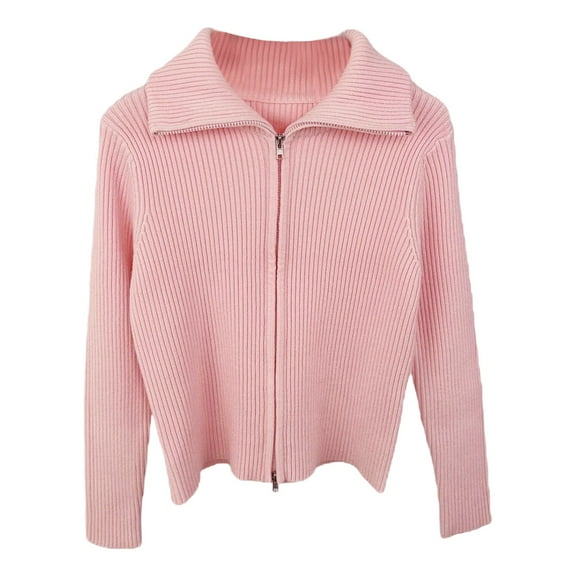 LYHaoo Girls Knit Cardigan Sweater Zip Long Sleeve Kids School Uniform Fall Jacket 9-10 Years(Pink)