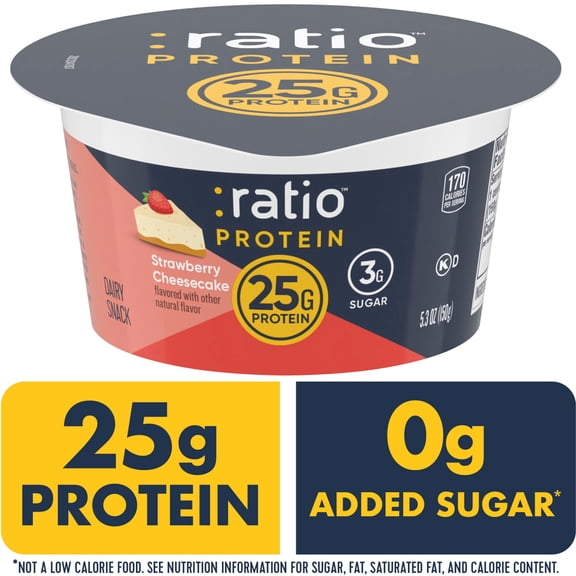 Ratio Protein Yogurt Cultured Dairy Snack, Strawberry Cheesecake, 25g Protein, 5.3 oz