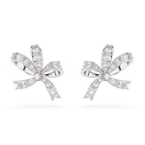 Swarovski Hyperbola stud Earrings Bow - Small - White - Rhodium Plated