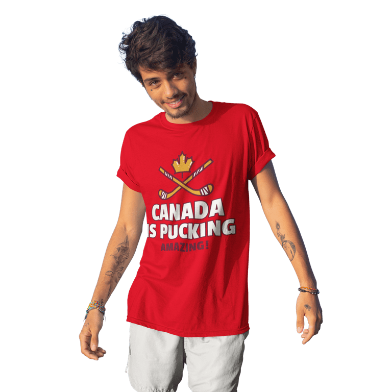 Kimaran Canada T-Shirt Cananda Is Pucking Amazing Hockey unisex Short Sleeve Tee (Red XL), Adult unisex