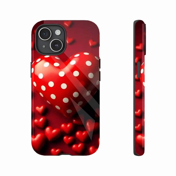 Valentine's Day Red Polka Dot Heart iPhone Case Compatible with iPhone 11/12/13/14/15/16 (Pro Max/Plus)