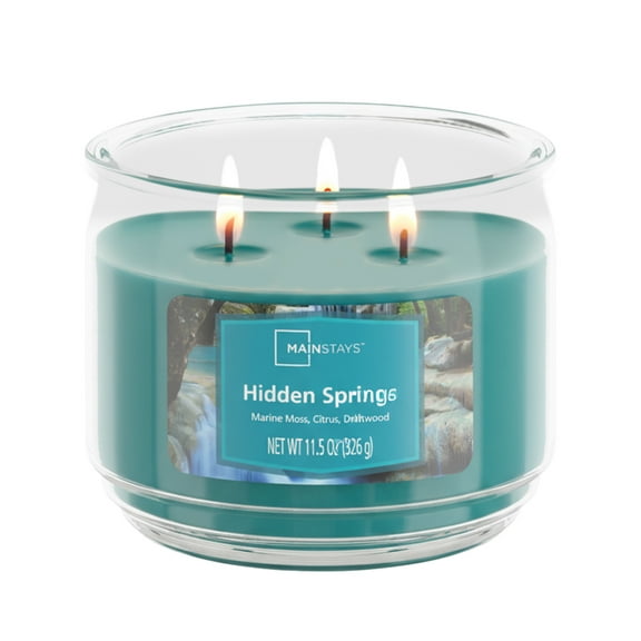 Mainstays 3-Wick Scented Glass Jar Candle, Hidden Springs, 11.5oz.