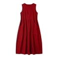 thumbnail image 4 of Guieoi Summer Dresses for Women under $10 Plus Size Flowy Solid-Color V-Neck Sleeveless Dress with Pockets Red XXL, 4 of 6