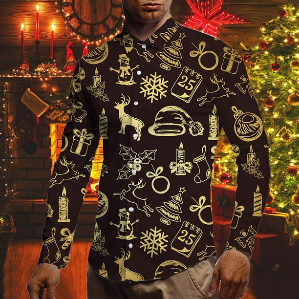 Mens Shirts Clearance Long Sleeve Men s Christmas Printed Shirt Long Sleeve Men s Casual Trendy Versatile Top Je Xxl
