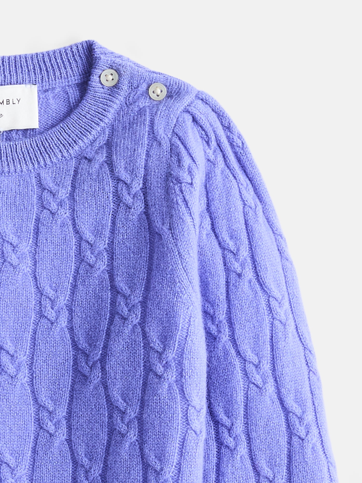 Free Assembly Baby Girls' Cashmere Cable Knit Sweater with Puff Sleeves, Sizes 6/9M-18M