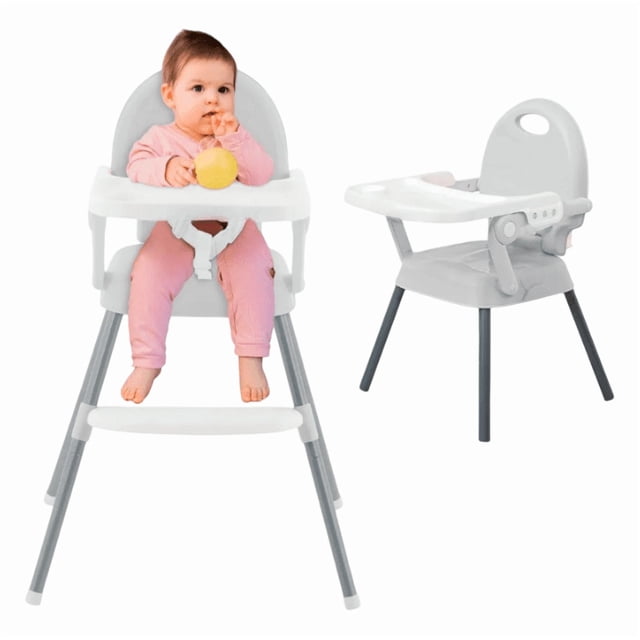 Silla Periquera Para Bebe Alta Plegable Portatil 3 En 1 Modelo Gris