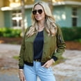 thumbnail image 3 of Fanient Women's Cropped Bomber Jacket Lightweight Casual Zip up Outerwear Long Sleeve Windbreaker with Pockets, 3 of 10
