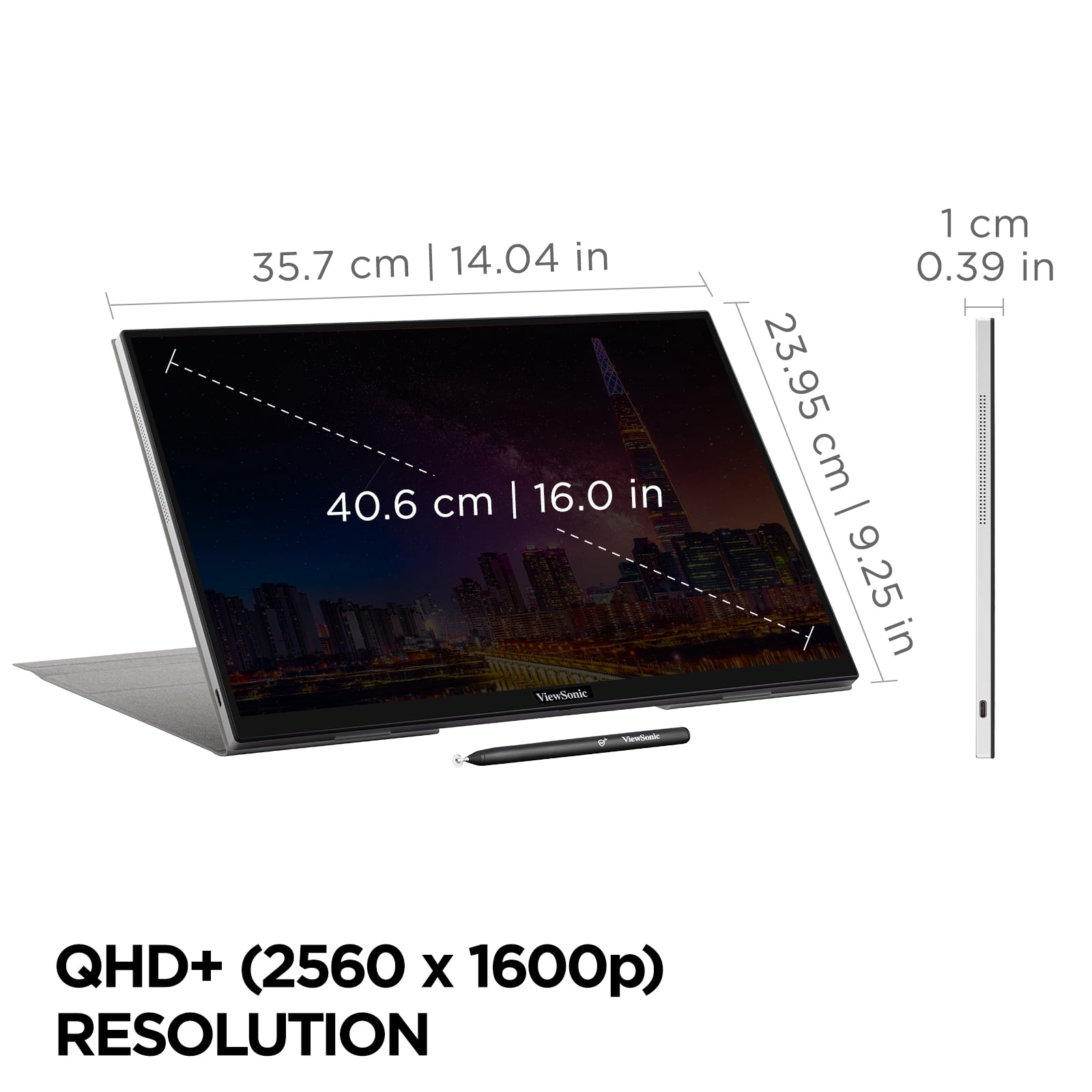 ViewSonic TD1656-2K 16" WQXGA IPS Portable Touch Monitor with 65W USB C