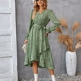 thumbnail image 7 of WTOBBY Women's Floral Pattern Tunic Long Sleeve Dress with Waist Tie Casual Flowy Silhouette for Everyday Elegance Versatile Print Design for Spring and Fall,Green S, 7 of 7