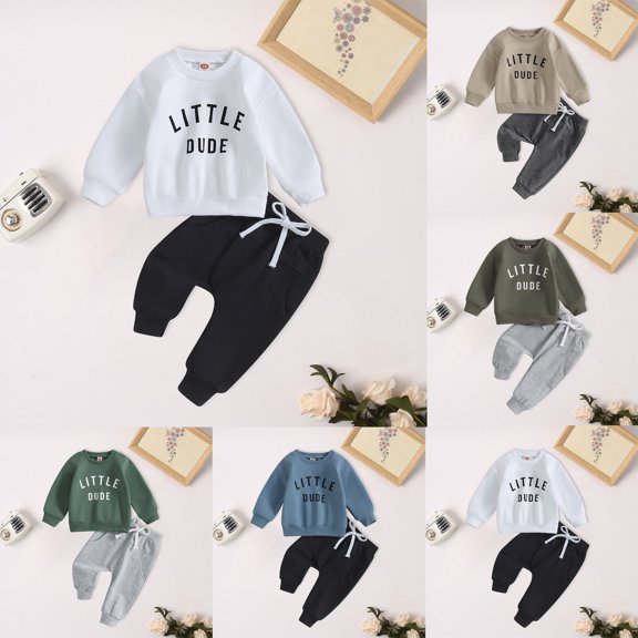 Faraee Toddler Baby Boy Fall Winter Clothes 3 6 9 12 18 24 Months Crewneck Sweatshirt Long Sleeve Letter Shirt Pullover Tops and Joggers Pants Cute Boys Outfits 18-24 Months AG