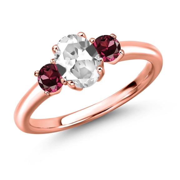 Gem Stone King 18K Rose Gold Plated Silver White Created Sapphire and Red Rhodolite Garnet Engagement Ring for Women | 1.44 Cttw | Oval 7X5MM | Gemstone September Birthstone | Size 9