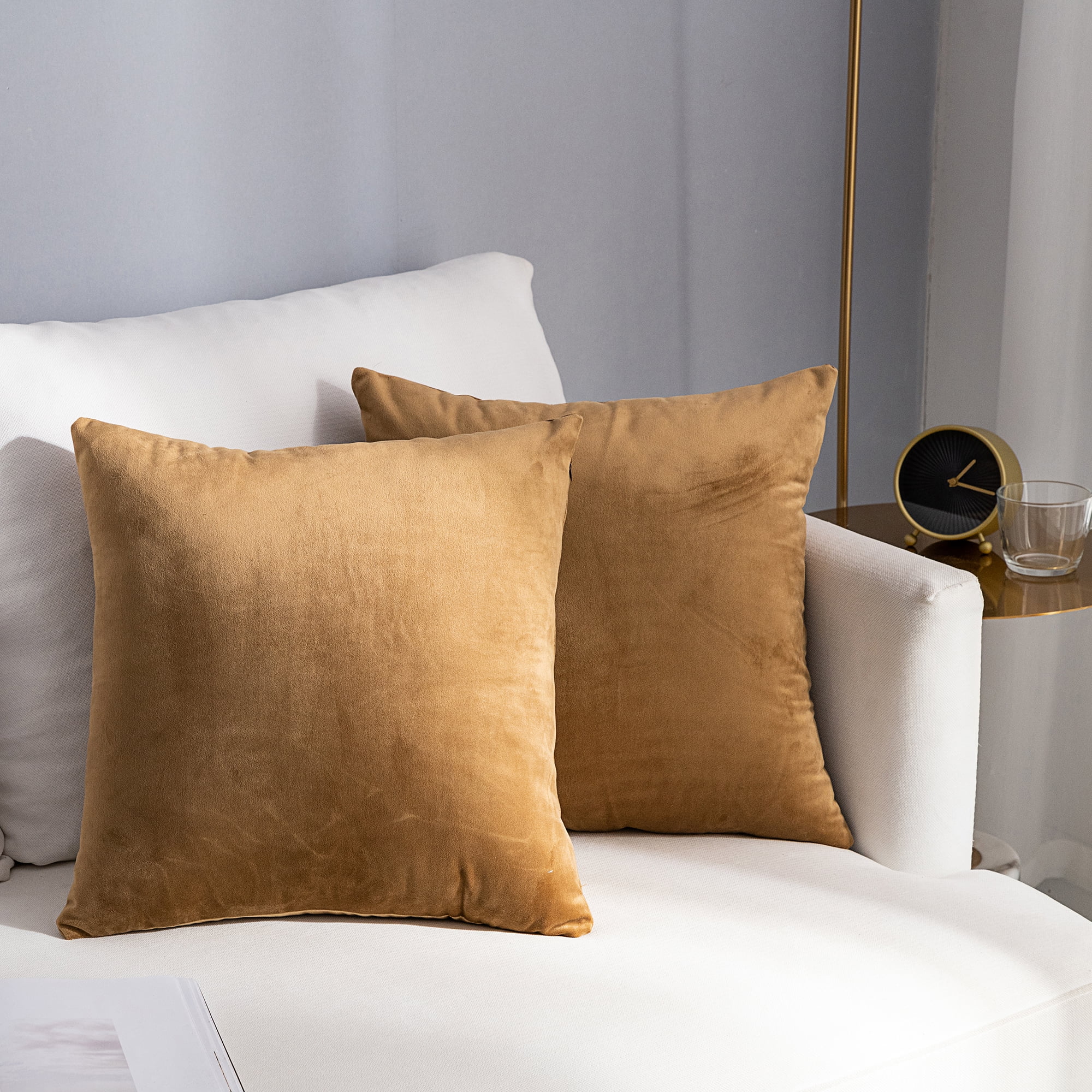 Throw Pillows Covers for Couch, Set of 2 Premium Velvet Square Sofa Bed