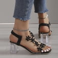 thumbnail image 6 of Dakaela Women's Heels Sandals Square Open Toe Clear Flower Shoes Ankle Strap Slip on Pumps Black 7.5, 6 of 9