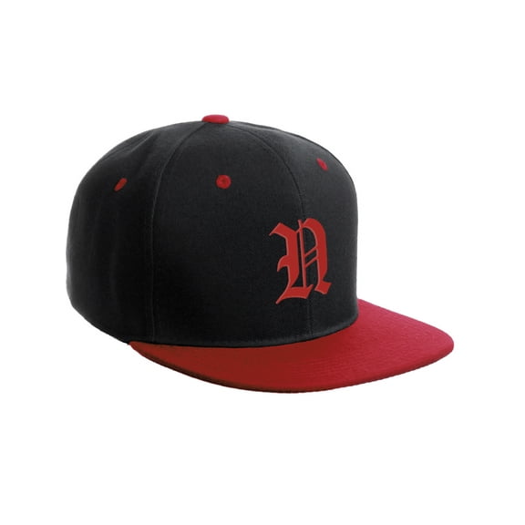 Daxton Classic Snapback Hat Old English Font Alphabet A to Z Flat Bill Visor Cap, Black Red Hat, Red N