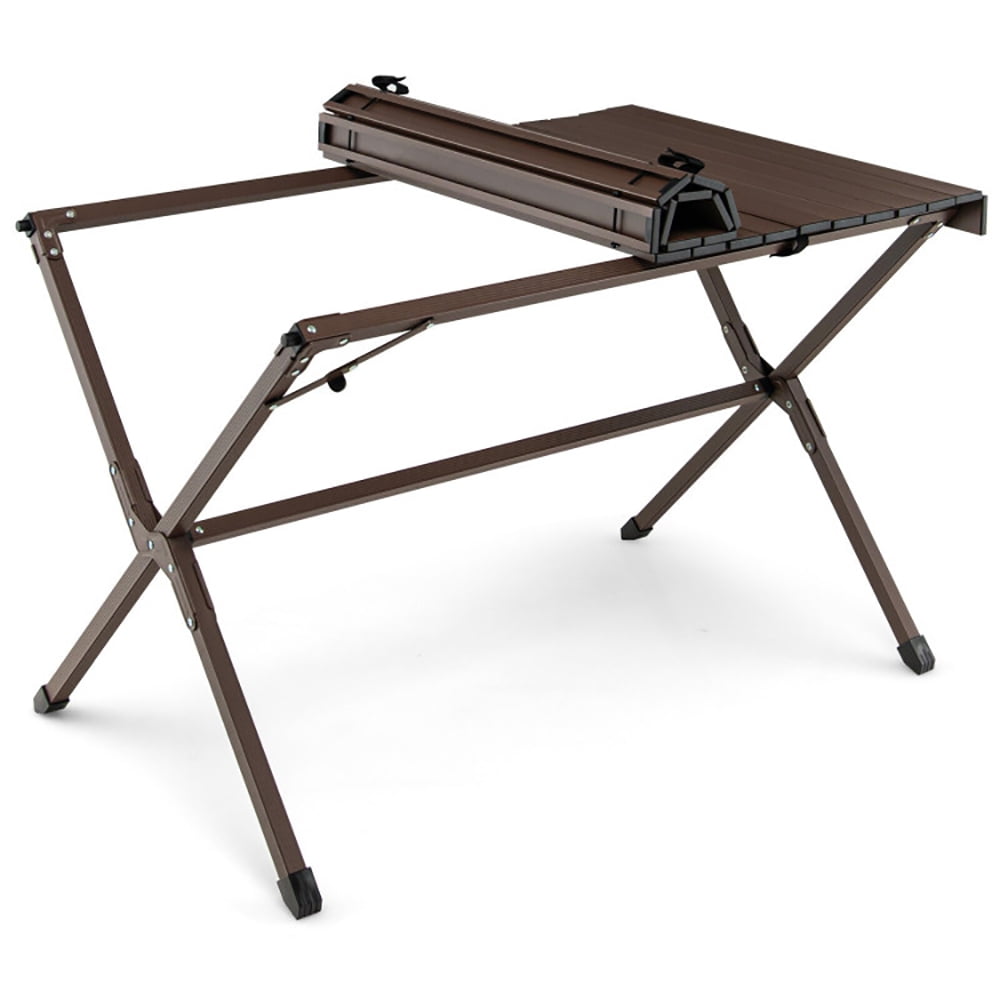 Aimee Lii 4-6 Person Portable Aluminum Camping Table with Carrying Bag, Camp Tables PorTable Foldable, Brown Aimee Lii 4-6 Person Portable Aluminum Camping Table with Carrying Bag, Camp Tables PorTable Foldable, Brown