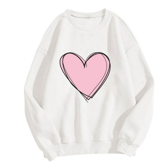 yillto Womens Valentine's Tops Long Sleeve Crewneck Heart Graphic Pullover Sweatshirts Shirts