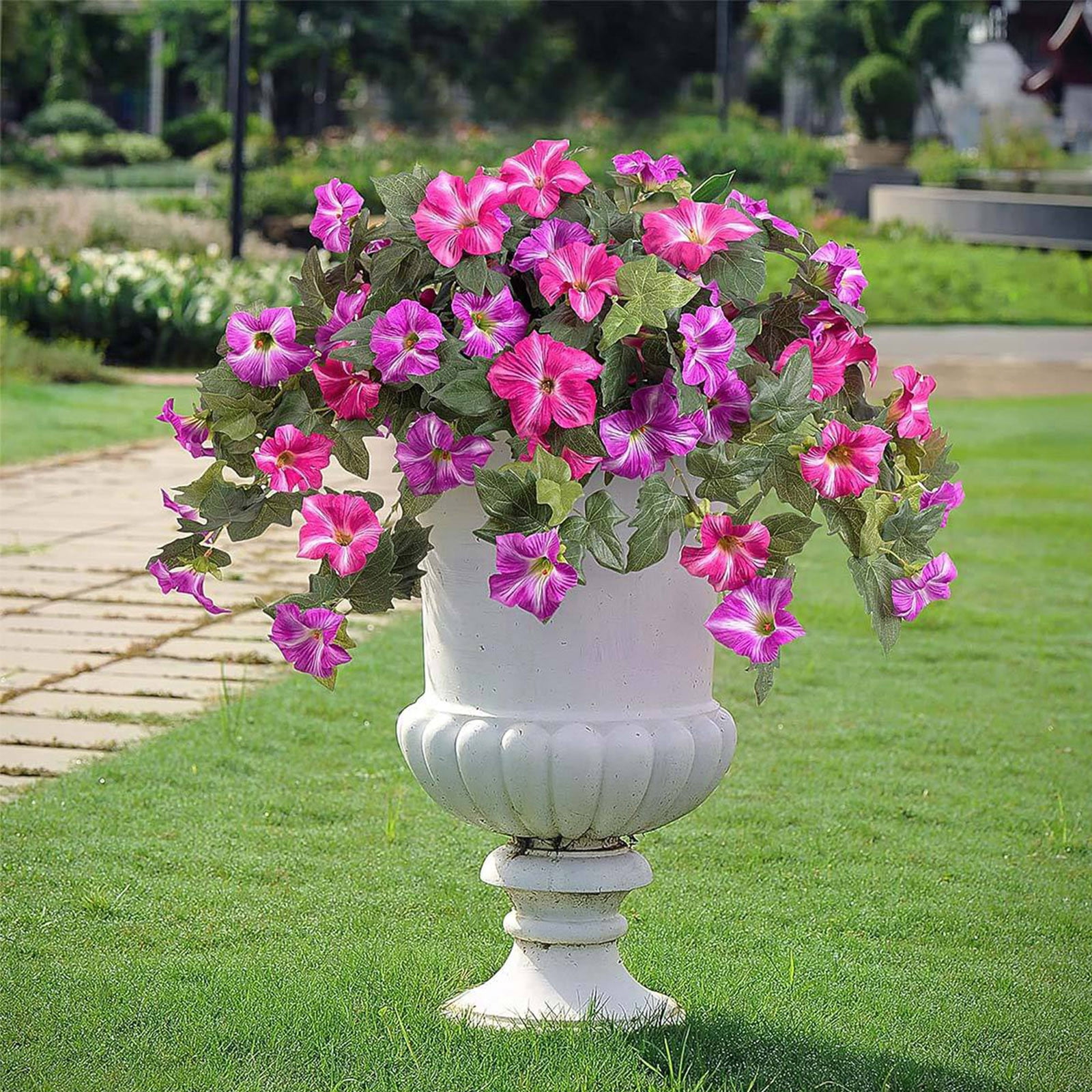 sdhkgrrt Artificial Petunias Flowers, Purple Pink Fake Flower Plants for Outdoor Patio Decor, Waterproof UV Resistant Hanging Flower Vines, Artificial Greenery for Home Garden Wedding Wall Decoration