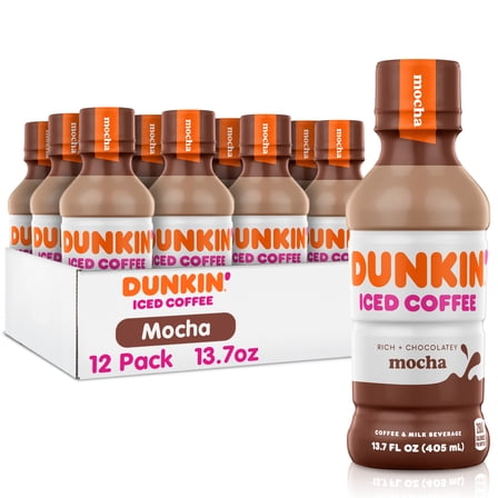 Dunkin' Mocha, Iced Bottled Coffee Drink, 13.7 fl oz, 12 Bottles