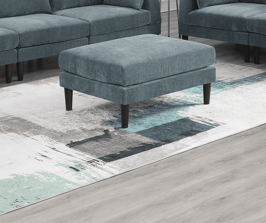 Beautiful Mineral Color Ottoman | Morgan Fabric 1pc Ottoman with Soft Cushion & Wood Legs for Living Room Furniture