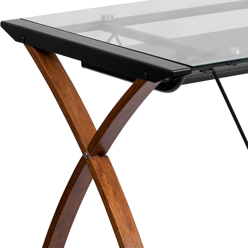 Flash Furniture Jude Tempered Glass Computer Desk with Pull-Out Keyboard Tray, Cherry/Clear