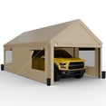 thumbnail image 2 of Walsunny 10x20 ft Carport with 4 Sandbags Heavy Duty Car Canopy with Roll-up Windows Portable Garage with Removable Sidewalls & Doors Khaki, 2 of 8