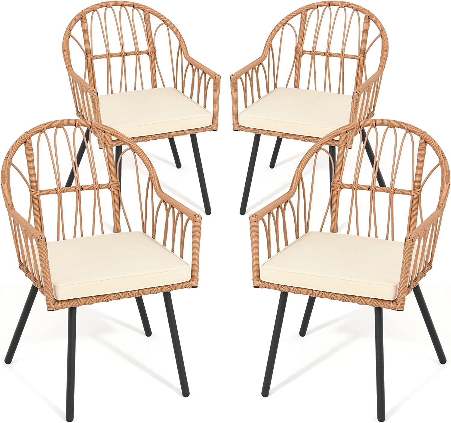 YITAHOME 4 Pieces Rattan Wicker Dinning Chairs, Outdoor Indoor Patio Furniture Set with Cushion